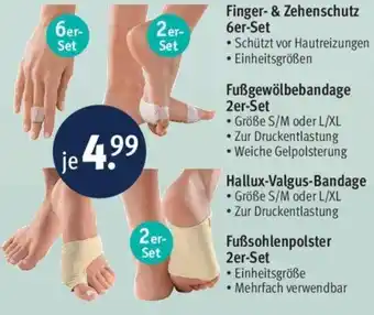 Rossmann Finger & Zehenschutz 6er Set, Fußgewölbebandage 2er set oder Hallux Valgus Bandage oder Fußsohlenpolster 2er Set Angebot