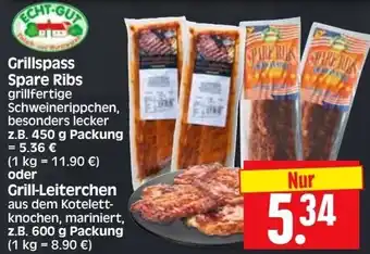 Edeka Herkules Echt Gut Grillspass Spare Ribs 450 g oder Grill Leiterchen 600 g Packung Angebot