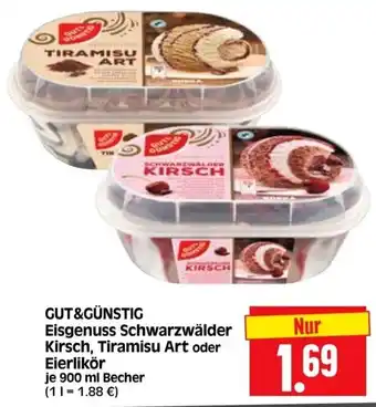 Edeka Herkules GUT&GÜNSTIG Eisgenuss Schwarzwälder Kirsch, Tiramisu Art oder Eierlikör 900 ml Becher Angebot