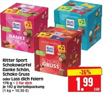 Edeka Herkules Ritter Sport Schokowürfel Danke Schön, Schoko Gruss oder Lass dich feiern 192 g Angebot