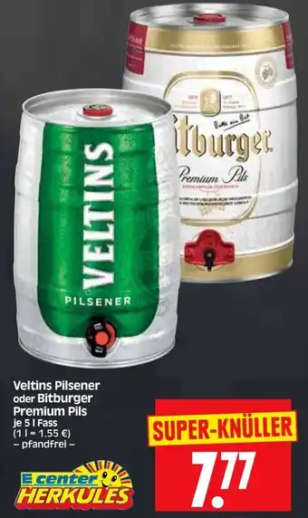 Edeka Herkules Veltins Pilsener oder Bitburger Premium Pils 5 L Fass Angebot