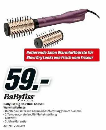 MediaMarkt BaBybliss Big Hair Dual AS950E Warmluftbürste Angebot