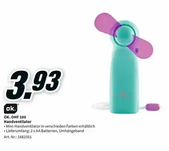 MediaMarkt OK. OHF 100 Handventilator Angebot