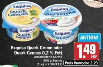 Hit Exquisa Quark Creme oder Quark Genuss 0,2% Fett 500 g Becher Angebot