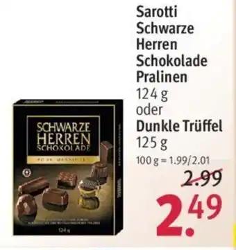Rossmann Sarotti Scwarze Herren Schokolade Pralinen 124g oder Dunkle Trüffel 125g Angebot