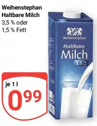 Globus Weihenstephan Haltbare Milch 3,5 % oder 1,5% Fett je 11 Angebot