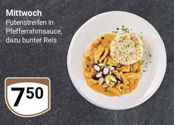 Globus Mittwoch Putenstreifen in Pfefferrahmsauce, dazu bunter Reis Angebot