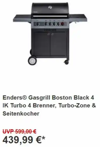 OBI Enders® Gasgrill Boston Black 4 IK Turbo 4 Brenner, Turbo-Zone & Seitenkocher Angebot