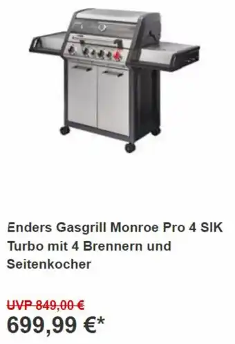 OBI Enders Gasgrill Monroe Pro 4 SIK Turbo mit 4 Brennern und Seitenkocher Angebot