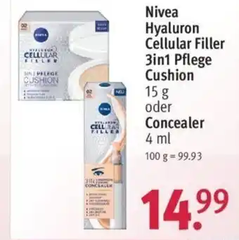 Rossmann Nivea Hyaluron Cellular Filler 3in1 Pflege Cushion 15g oder Concealer 4ml Angebot