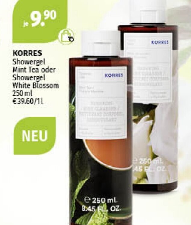 KORRES Showergel Mint Tea oder Showergel White Blossom 250ml Angebot