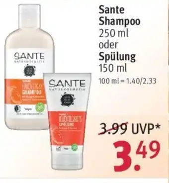 Rossmann Sante Shampoo 250ml oder Spülung 150ml Angebot