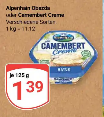 Globus Alpenhain Obazda oder Camembert Creme 125g Angebot