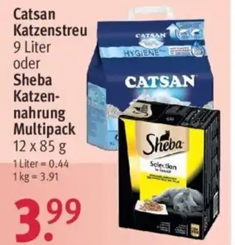 Rossmann Catsan Katzenstreu 9L oder Sheba Katzennahrung Multipack 12x85g Angebot