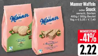 Edeka Manner Waffeln oder Snack 400g/300g Beutel Angebot