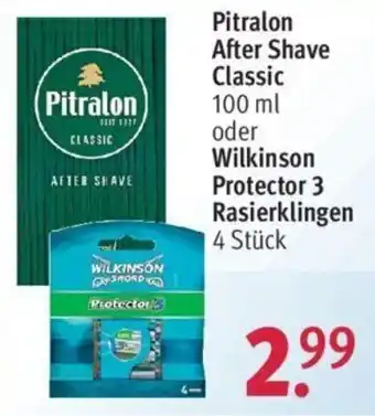 Rossmann Pitralon After Shave Classic 100ml oder Wilkinson Protector 3 Rasierklingen Angebot