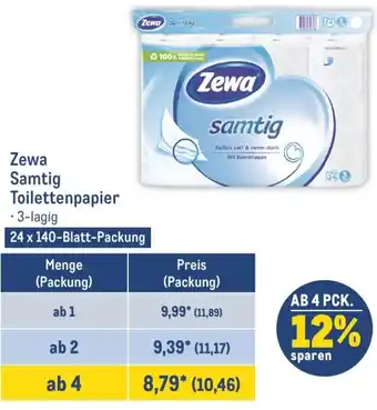 METRO Zewa Samtig Toilettenpapier 24 x 140-Blatt-Packung Angebot
