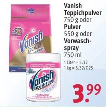 Rossmann Vanish Teppichpulver 750g oder Pulver 550g oder Vorwaschspray 750ml Angebot