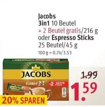 Rossmann Jacobs 3 in1 oder Espresso Sticks 25 Beutel/45g Angebot