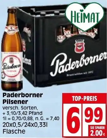 Elli Markt Paderborner Pilsener 20x0,5/24x0,33L Flasche Angebot