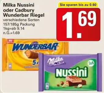 WEZ Milka Nussini oder Cadbury Wunderbar Riegel 157/185g Packung Angebot