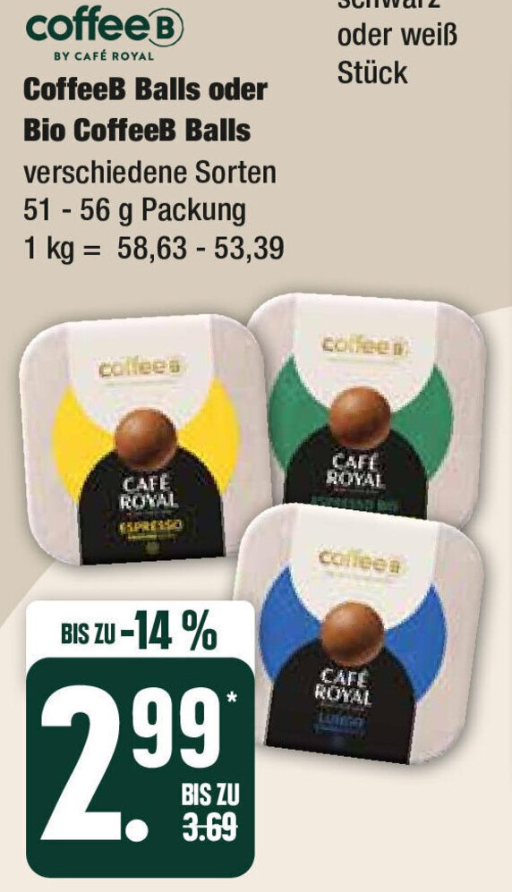 CoffeeB Balls oder Bio CoffeeB Balls 5156 g Packung Angebot bei Edeka