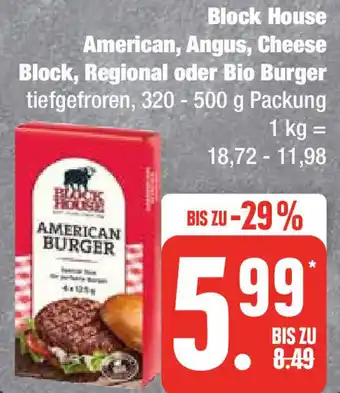 Edeka Block House American, Angus, Cheese Block, Regional oder Bio Burger 320 - 500 g Packung Angebot