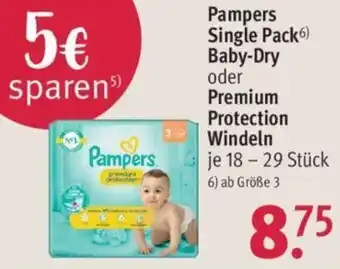 Rossmann Pampers Single Pack Baby-Dry oder Premium Protection Windeln 18 - 29 Stück Angebot