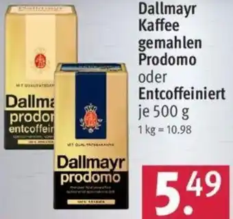 Rossmann Dallmayr Kaffee gemahlen Prodomo oder Entcoffeiniert 500 g Angebot