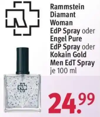 Rossmann Rammstein Diamant Woman EdP Spray oder Engel Pure EdP Spray oder Kokain Gold Men EDT Spray 100 ml Angebot