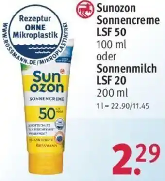 Rossmann Sunozon Sonnencreme LSF 50 100 ml oder Sonnenmilch LSF 20, 200 ml Angebot