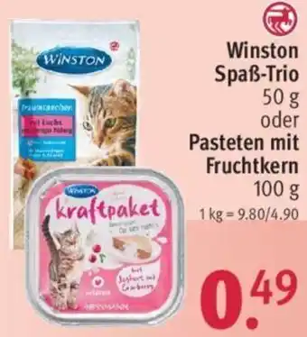 Rossmann Winston Spaß-Trio 50 g oder Pasteten mit Fruchtkern 100 g Angebot