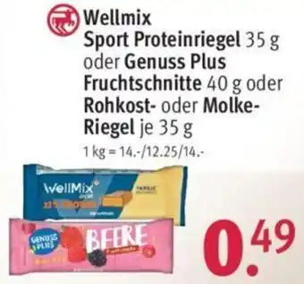 Rossmann Wellmix Sport Proteinriegel 35 g oder Genuss Plus Fruchtschnitte 40 g oder Rohkost- oder Molke Riegel 35 g Angebot