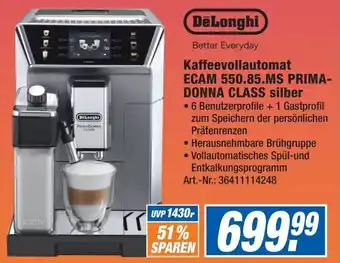 Expert Technomarkt DeLonghi Kaffeevollautomat ECAM 550.85.MS PRIMA-DONNA CLASS silber Angebot