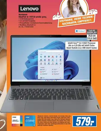 Expert Technomarkt Lenovo Notebook IdeaPad 3i 15ITL6 arctic grey Angebot