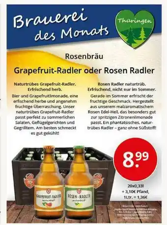 Sagasser Rosenbräu Grapefruit-radler Oder Rosen Radler Angebot