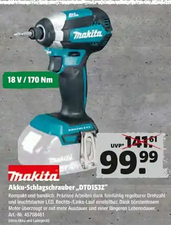 Hagebau Makita Akku Schlagschrauber DTD1532 Angebot