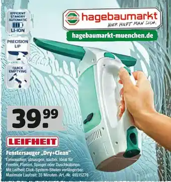 Hagebau Leifheit Fenstersauger Dry+Clean Angebot