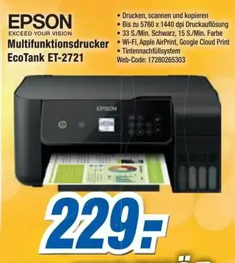 Expert Epson Multifunktionsdrucker EcoTank ET-2721 Angebot