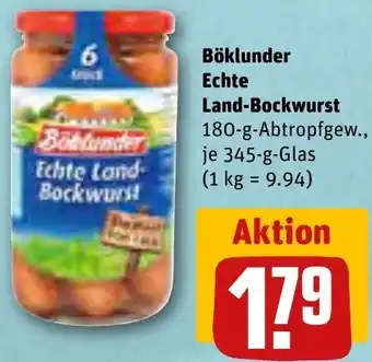 REWE Böblunder Echte Land Bockwurst 345 g Glas Angebot