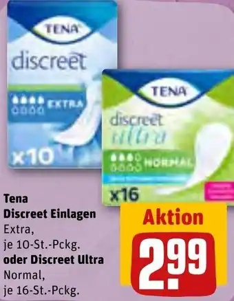 REWE Tena Discreet Einlagen Extra, 10-St.-Pckg. oder Discreet Ultra Normal, 16-St.-Pckg. Angebot