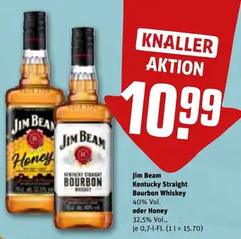 REWE Jim Beam Kentucky Straight Bourbon Whiskey oder Honey 0,7 L-Fl. Angebot