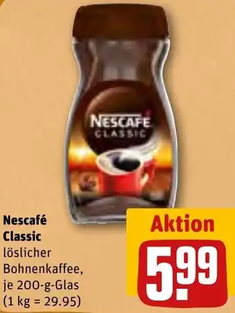 REWE Nescafé Classic löslicher Bohnenkaffee 200-g-Glas Angebot