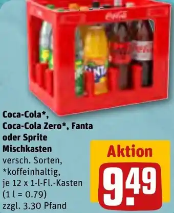 REWE Coca-Cola Coca-Cola Zero, Fanta oder Sprite Mischkasten 12 x 1-l-Fl.-Kasten Angebot