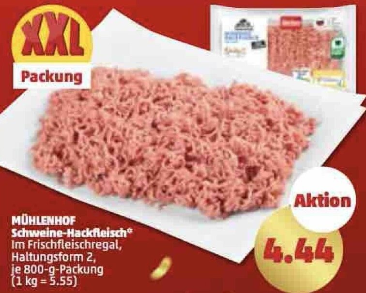 MÜHLENHOF Schweine-Hackfleisch 800 g Packung Angebot bei PENNY