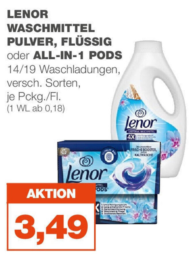 LENOR WASCHMITTEL PULVER, FLÜSSIG oder ALLIN1 PODS 14/19 Waschladungen Angebot bei mein real