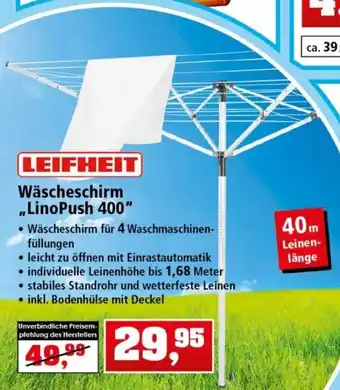 Thomas Philipps Leifheit Wäscheschirm Lino Push 400 Angebot