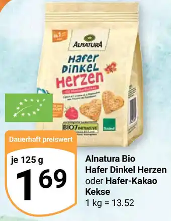 Globus Alnatura Bio Hafer Dinkel Herzen oder Hafer-Kakao Kekse 125 g Angebot