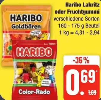 Edeka Frischemarkt Haribo Lakritz oder Fruchtgummi 160-175 g Beutel Angebot