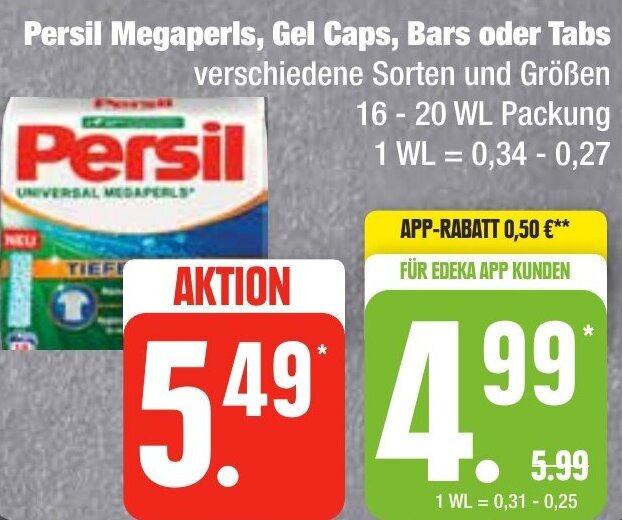 Persil Megaperls, Gel Caps, Bars oder Tabs 1620 WL Packung Angebot bei